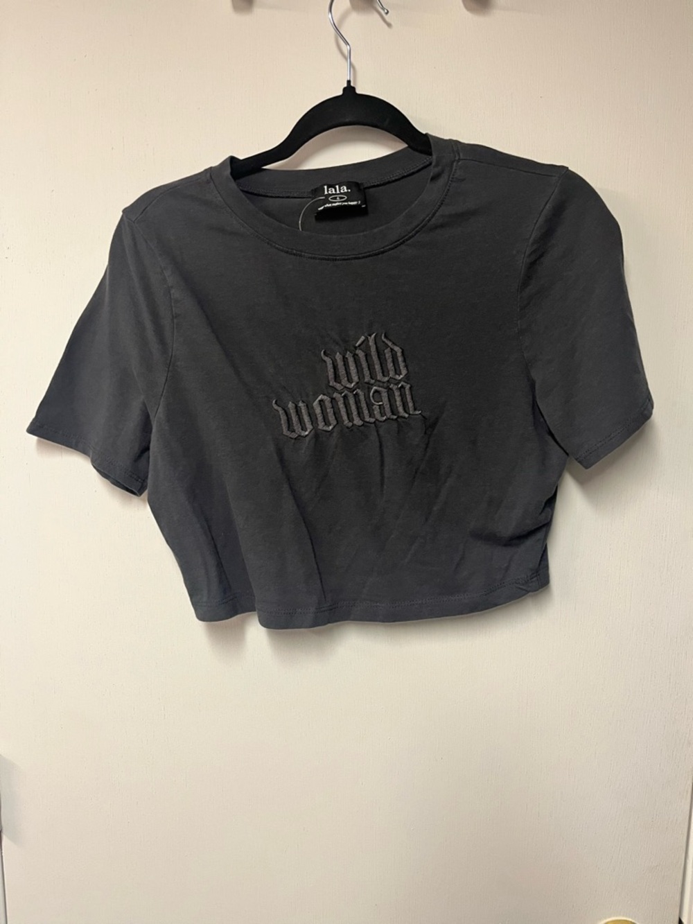 Dresser in Lala. 'Wild Woman' Black Cropped Tee